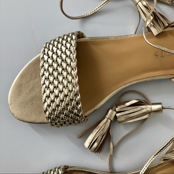 Gold Leather Tassle Lace Up Sandals - Picture 3 of 4